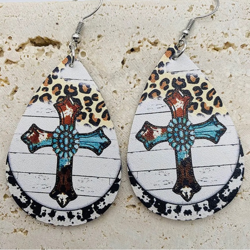 CROSS Faux Leather Earrings!!